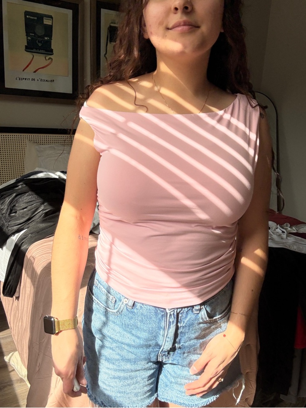 Trendy Queen Pink Ruched Boat Neck Tank Top | Baby Pink | Size S